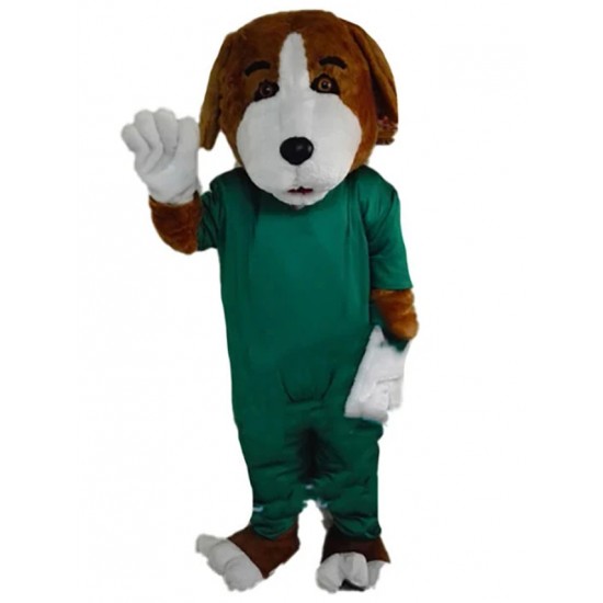 Brown and White Beagle Dog Mascot Costume with Surgical Gown Animal
