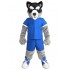  Black and Gray Husky Dog Mascot Costume in Blue Jersey Animal