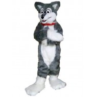 Gray and White Husky Dog Fursuit Mascot Costume with Red Collar Animal