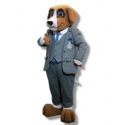 Judiciary Officer Beagle Dog Mascot Costume with Gray Suit Animal