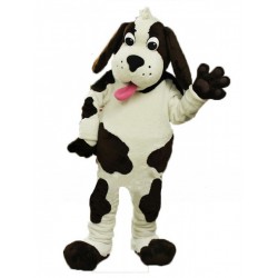 Beau costume de mascotte de chien dalmatien beige avec de longues oreilles d'animal