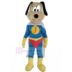 Light Brown Muscle Dog Mascot Costume in Superman Suit Animal