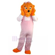 Orange Dog Female Character Mascot Costume with Pink Overalls Animal
