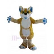 Disfraz de mascota de perro Husky amarillo y blanco de piel larga Animal