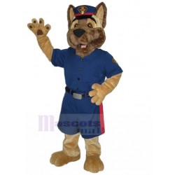 Brauner Deutscher Schäferhund Polizeihund Maskottchen Kostüm in blauer Uniform Tier