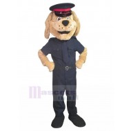 Costume de mascotte de chien policier Labrador marron en uniforme bleu marine