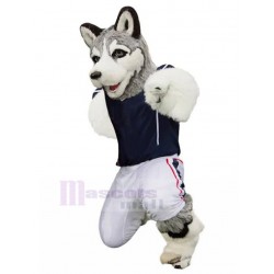  Furry Grey Husky Dog Mascot Costume in Jersey Animal