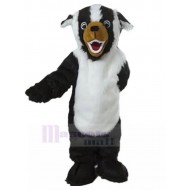 Déguisement mascotte chien rottweiler blanc et noir avec animal bouche marron