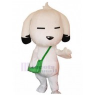 Disfraz de mascota de perro blanco de orejas largas con bandoleras verdes Animal