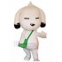 Costume de mascotte de chien blanc aux longues oreilles avec des sacs à bandoulière verts Animal