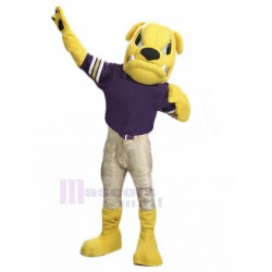 Wildes gelbes Maskottchen-Kostüm der britischen Bulldogge in Beige Jeans Tier