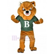 Fierce Brown Bulldog Mascot Costume Animal in Celadon Green T-shirt