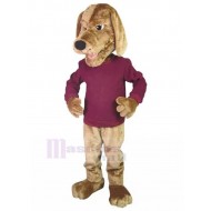 Serious Golden Pointer Dog Mascot Costume Animal in Dark Rose Red Shirt