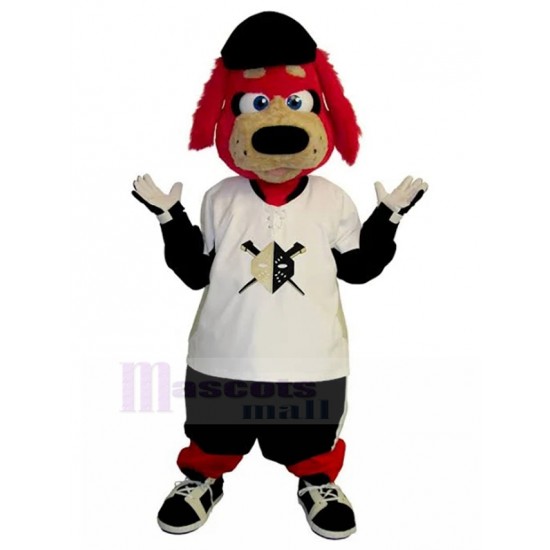 Frank Furry Red Dog Mascot Costume Animal in Oversized Shirt Outfit