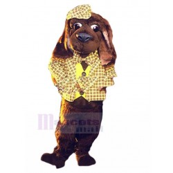 Brauner Hund Maskottchen Kostüm Tier im gelb karierten Anzug