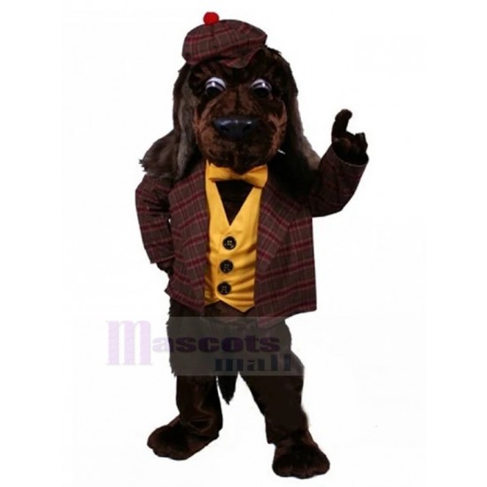 Chien brun foncé Costume de mascotte Animal en costume à carreaux rouge vin