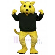Yellow Bobcat Mascot Costume Animal in Black Sweater