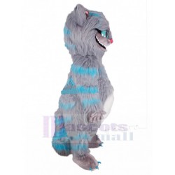 Lächelnd Grau und Blau Cheshire Cat Maskottchen Kostüm Karikatur
