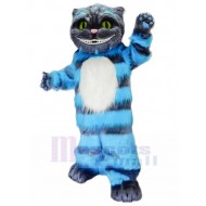Smiling Cheshire Cat Mascot Costume with Blue Fur Cartoon