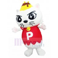 blanco Pudín Disfraz de mascota de gato con camisa roja Animal