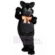 Lindo Gato negro Traje de la mascota con pajarita naranja Animal