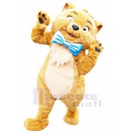 Brown Cat Mascot Costume with Blue Rosette Animal