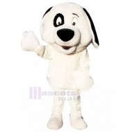 Costume de mascotte de chien blanc aux longues oreilles avec animal à orbite noire