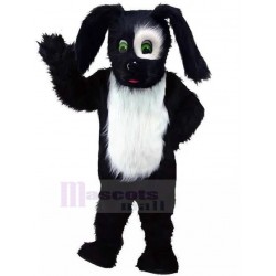 Costume de mascotte de chien de berger de berger noir et blanc à fourrure longue