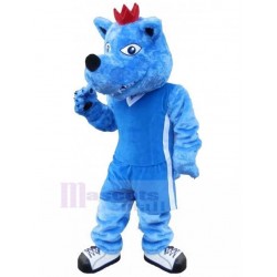 Blaues Sportwolf-Hundemaskottchen-Kostüm mit rotem Kronentier
