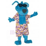 Cool Sunglass Blue Dog Mascot Costume with Beachwear Animal