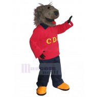 Dark Gray Porcupine Mascot Costume with Red Shirt Animal