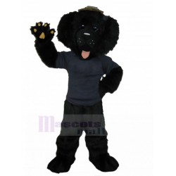 Costume de mascotte de chien caniche noir en animal uniforme bleu marine