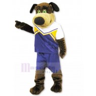Brown Foxhound Dog Mascot Costume with Navy and White Jersey Animal