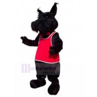 Hairy Black Schnauzer Dog Mascot Costume with Red Vest Animal