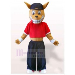 Smiling Brown Doberman Dog Mascot Costume in Sportswear Animal