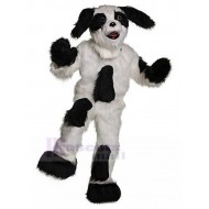 Langohriger weißer und schwarzer Hund Maskottchen-Kostüm mit schwarzen Flecken Tier