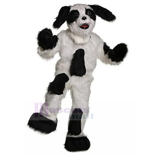 Perro blanco y negro de orejas largas Disfraz de mascota con animal puntos negros