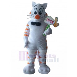 White and Orange Cat Mascot Costume with Black Bow Tie Animal