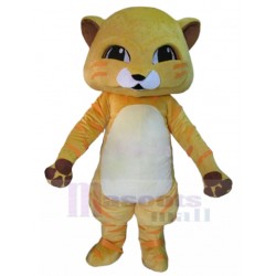 Smiling Yellow Cat Mascot Costume with White Belly Animal