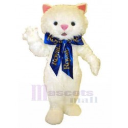 Behaart Weiße Katze Maskottchen Kostüm mit blauem Band Tier