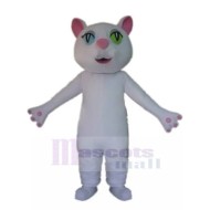 White Cat Mascot Costume with Heterochromatic Pupils Animal