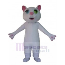 White Cat Mascot Costume with Heterochromatic Pupils Animal