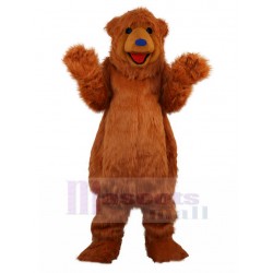 Joyeux Ours brun Costume de mascotte aux cheveux longs Animal