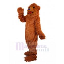 Cheerful Brown Bear Mascot Costume with Long Hair Animal