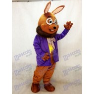 conejo de Pascua Sr. Brown con esmoquin morado Traje de la mascota