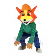 Severo Zorro naranja Disfraz de mascota en camisa verde Animal