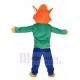 Grim Orange Fox Mascot Costume in Green Shirt Animal