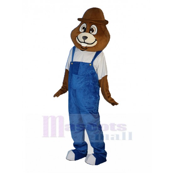 Decent Mole Mascot Costume in Blue Overalls Animal