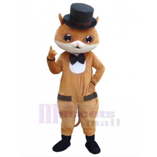 Brown Gentleman Cat Mascot Costume in Hat Animal