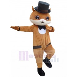 Braun Gentleman Katze Maskottchen Kostüm in Hut Tier